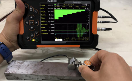 SIUI Smartor Thickness Measurement on a step block using the PES-02D for encoded B-Scan