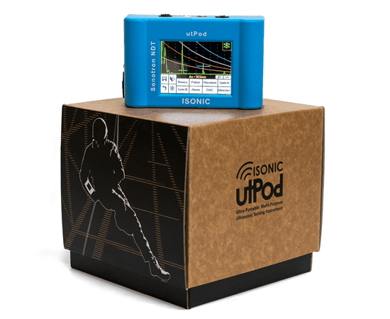 Sonotron ISonic utPod ultra portable ultrasonic flaw detector rotating in Blue